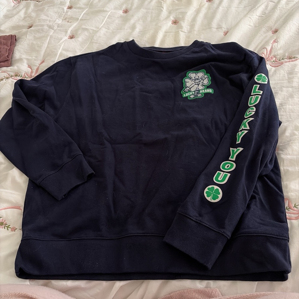 Lucky Brand Dark Blue Men's Crewneck Sweater with Green Accents